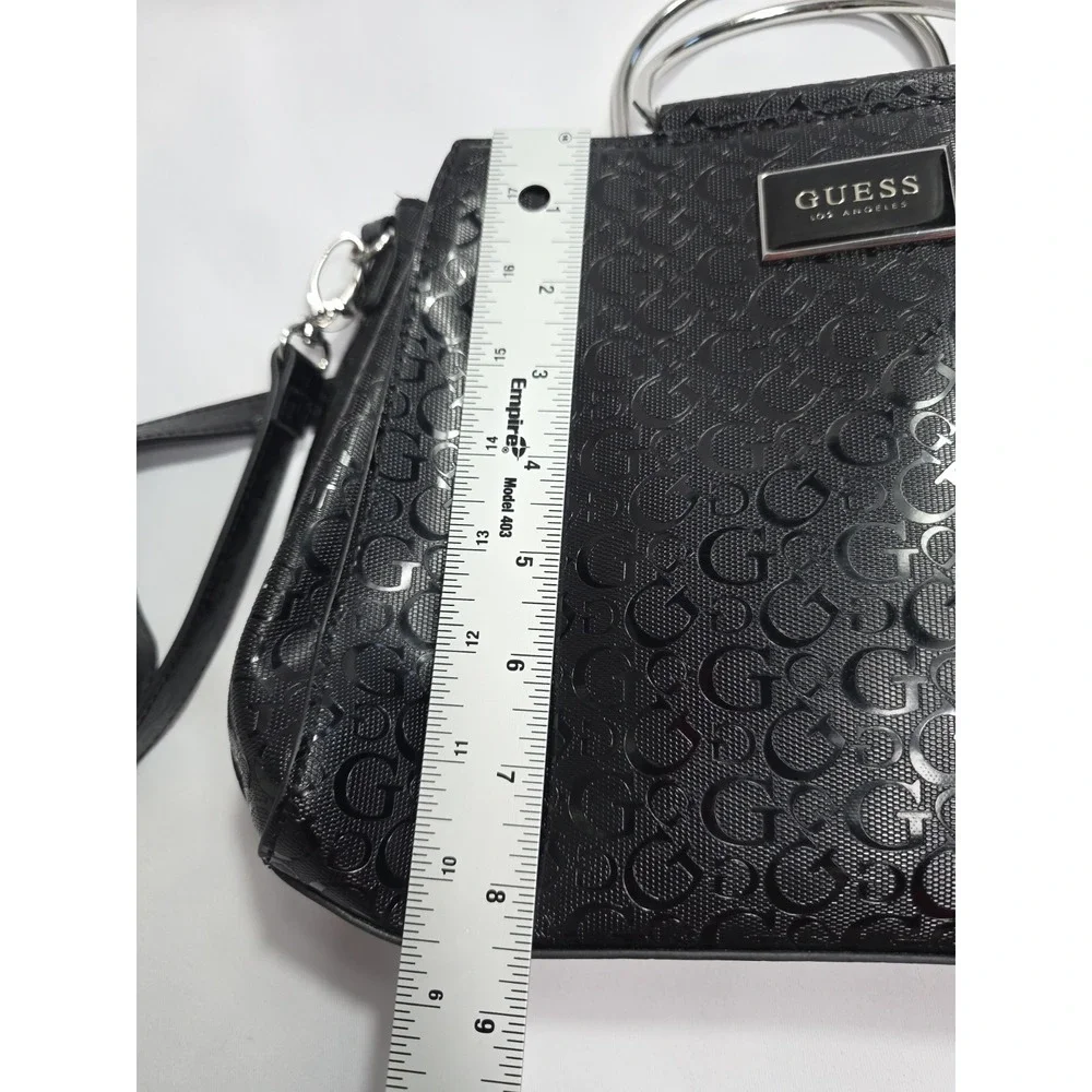 Guess Black Logo Satchel Handbag Silver Handle Crossbody Strap Spacious Bag - Picture 10 of 11